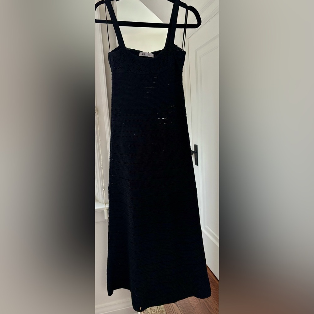 Zara Black Crochet Maxi Dress | Size S - Picture 2 of 7